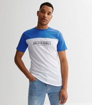 Jack & Jones Blue Colour Block Crew Neck Logo T-Shirt